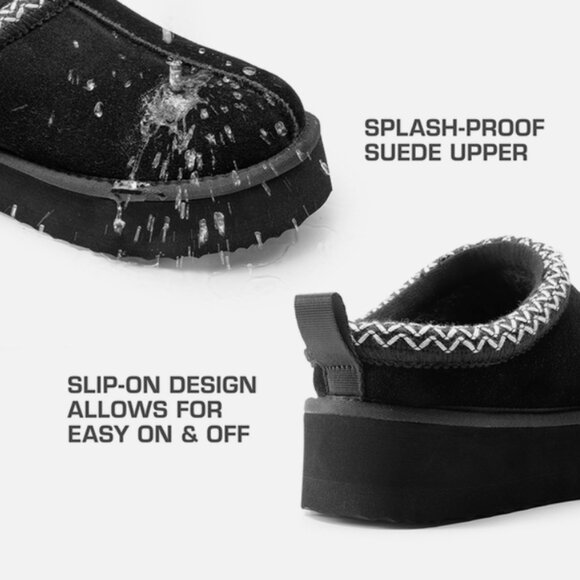 Genuine Suede Plush Fur-Lined Winter Platform Slippers - Picture 2 of 8